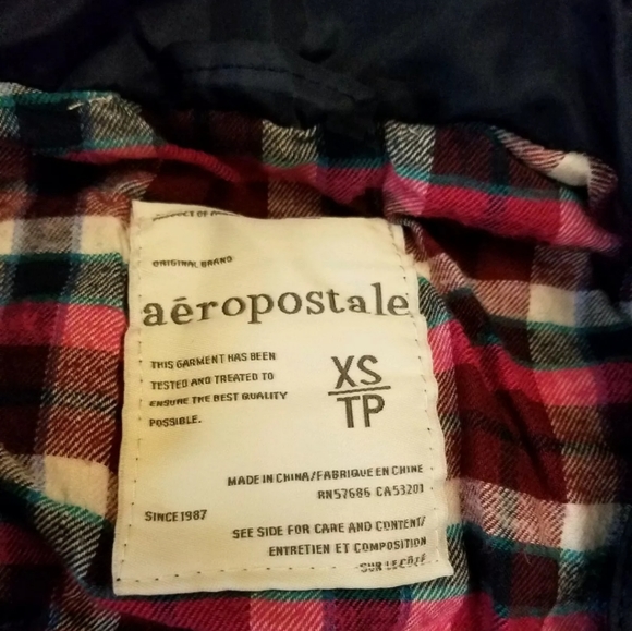 aeropostale XS Puffer Vest Navy w/ Flannel Snaps Junior Women - Picture 5 of 8